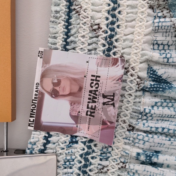 REWASH | Bohemian Pull On Shorts with Pockets, White & Blue, Womens M - Picture 7 of 10